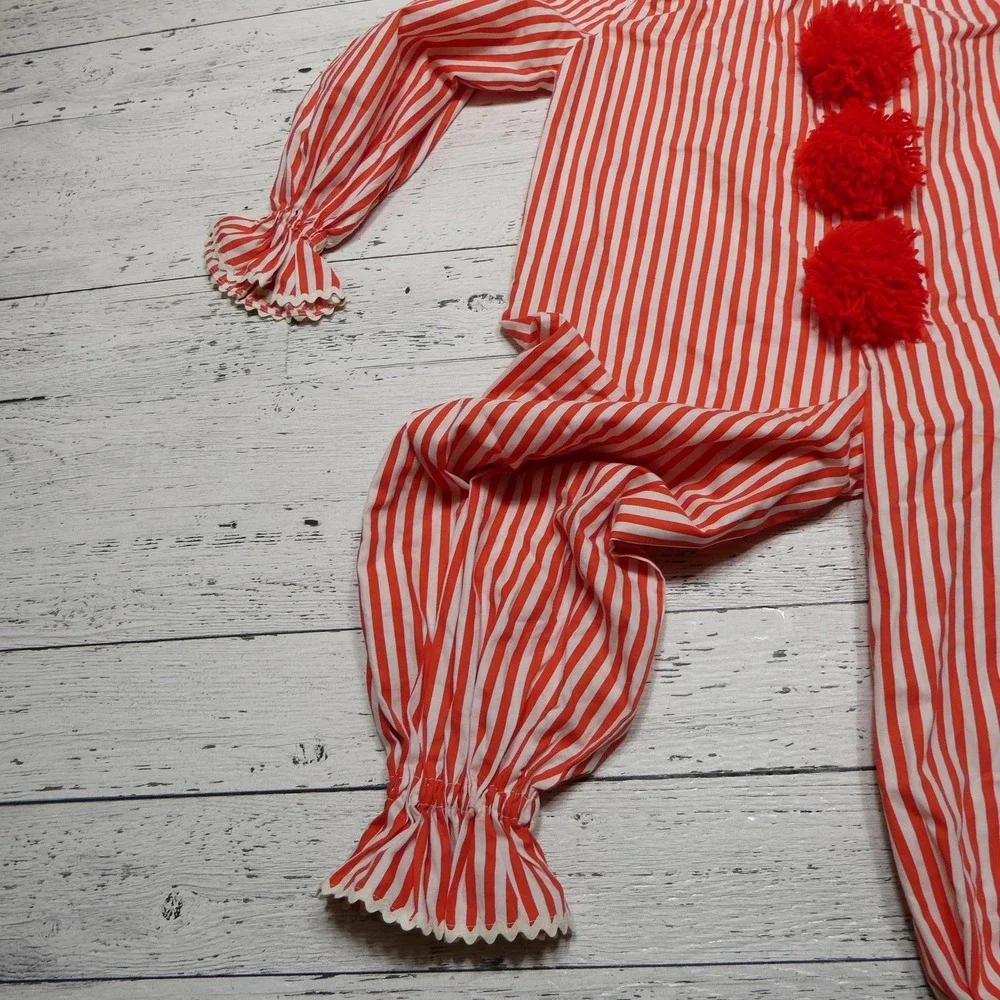 VINTAGE Clown Costume Jumpsuit One Size Red White Stripe Talon Zipper 50s 60s